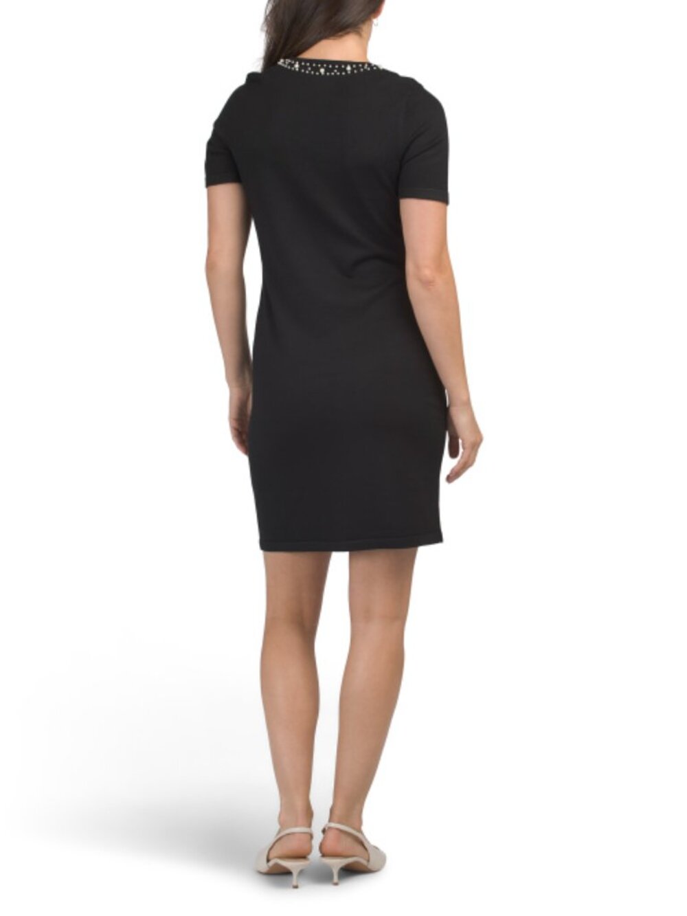 KARL LAGERFELD Embellished Neckline Sweater Knit Mini Dress - Picture 2 of 2